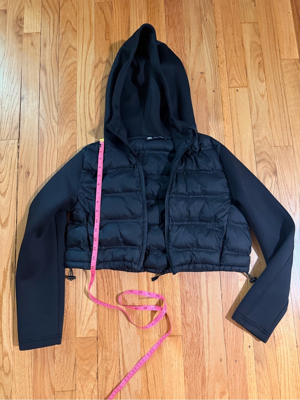 Zara Black Hooded Bomber Jacket